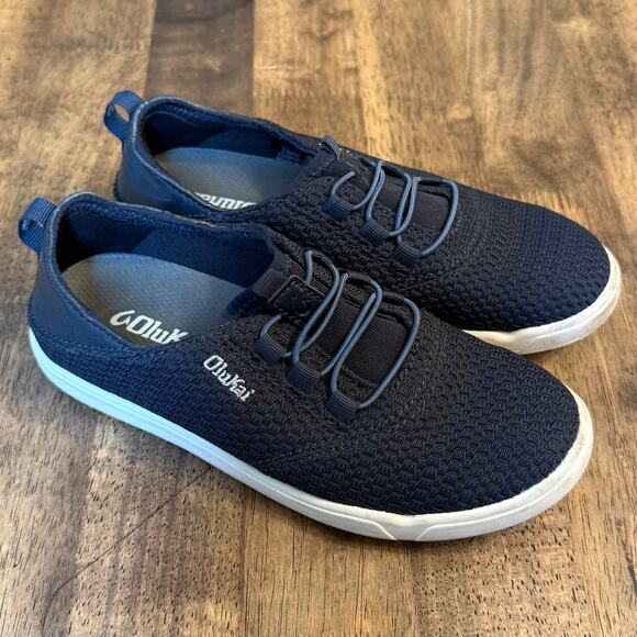 OluKai Alapa Li Boat Beach Shoes No Tie Casual Slip On Blue Kids Size 2 EU 34 - Picture 2 of 11